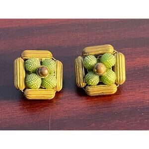 VTG Copper Tone Beaded Clip On Earrings Boho Indie Goblin core